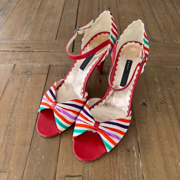 Marc Jacob’s candy stripe buckle strap high heels women’s 7.5 - Picture 1 of 12